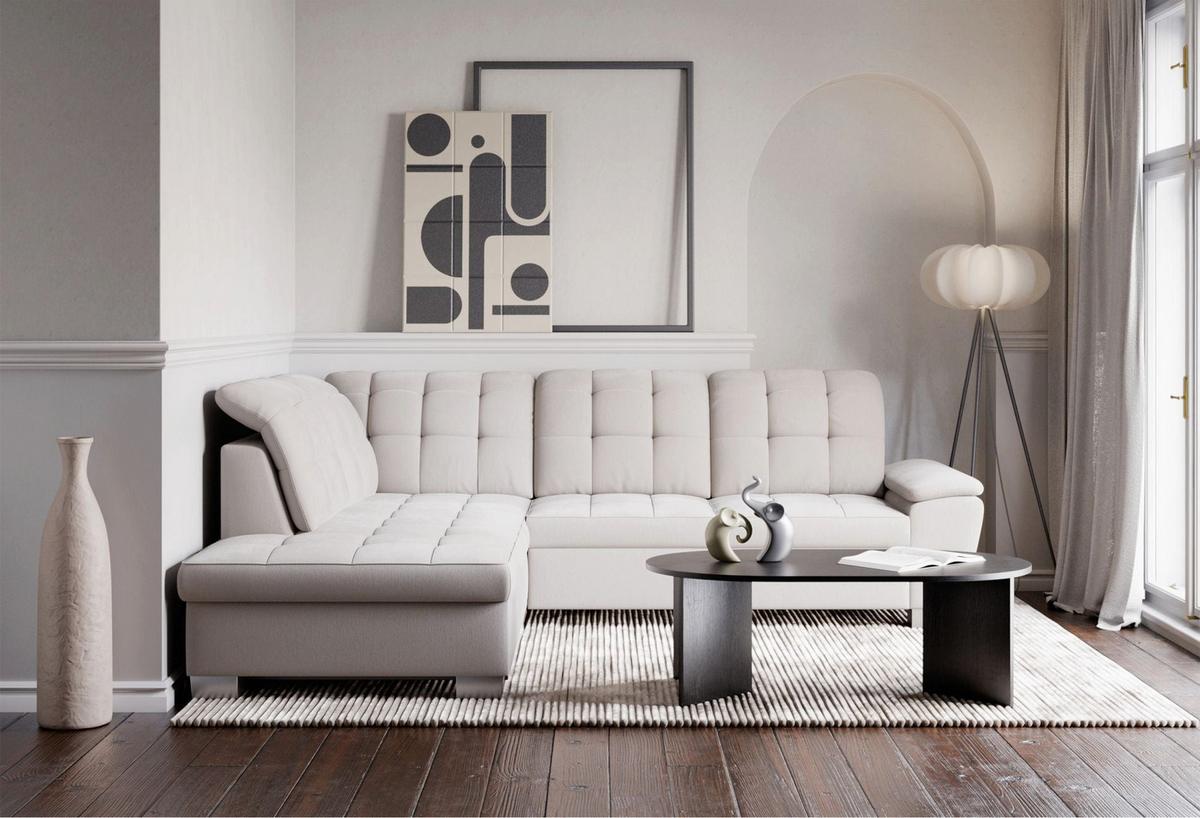 ECKSOFA Jamaal Creme linksseitig - Creme/Schwarz, Textil (258/212cm) - Selsey