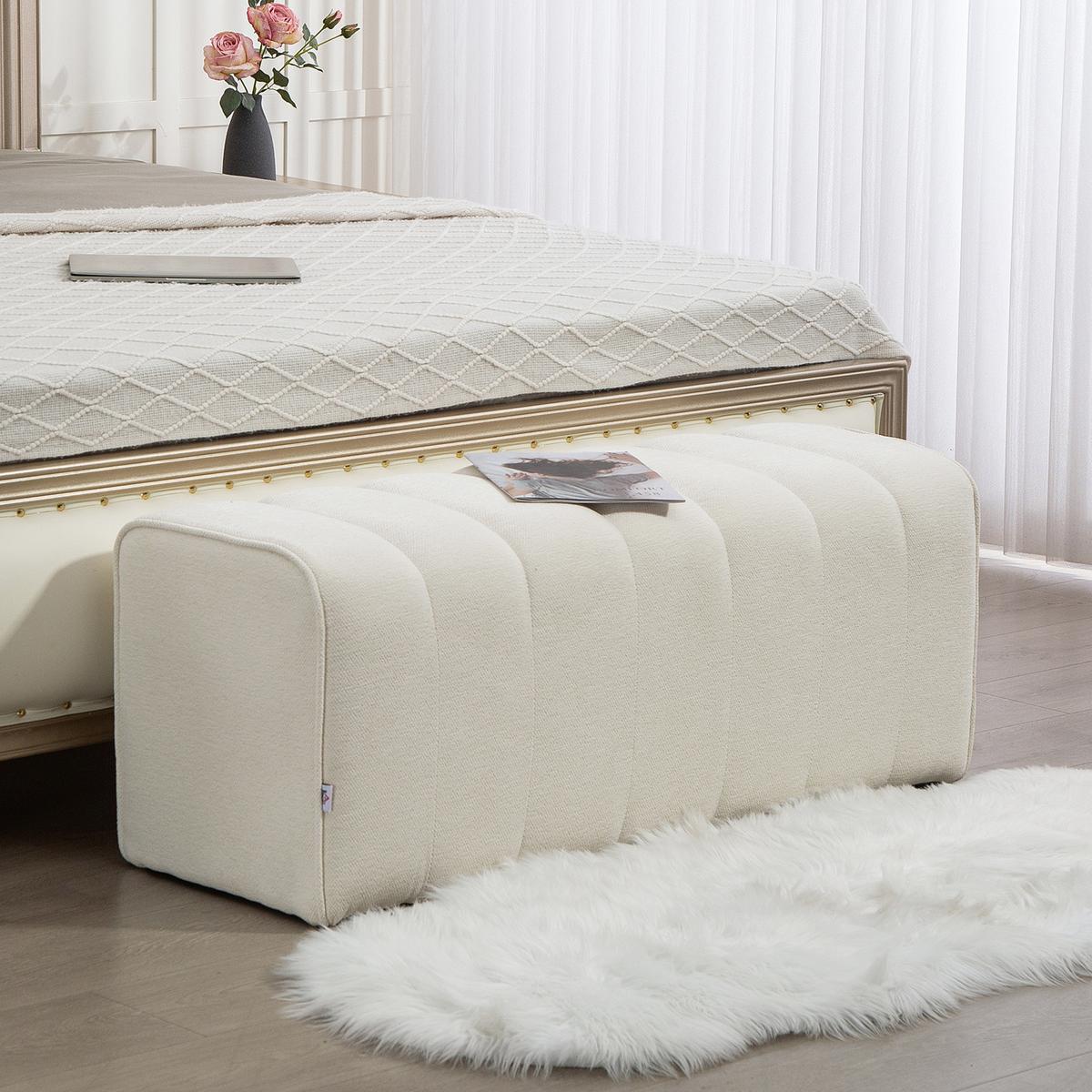 HOCKERBANK Cremeweiß - Creme, Textil (40/44/110cm) - HOMCOM
