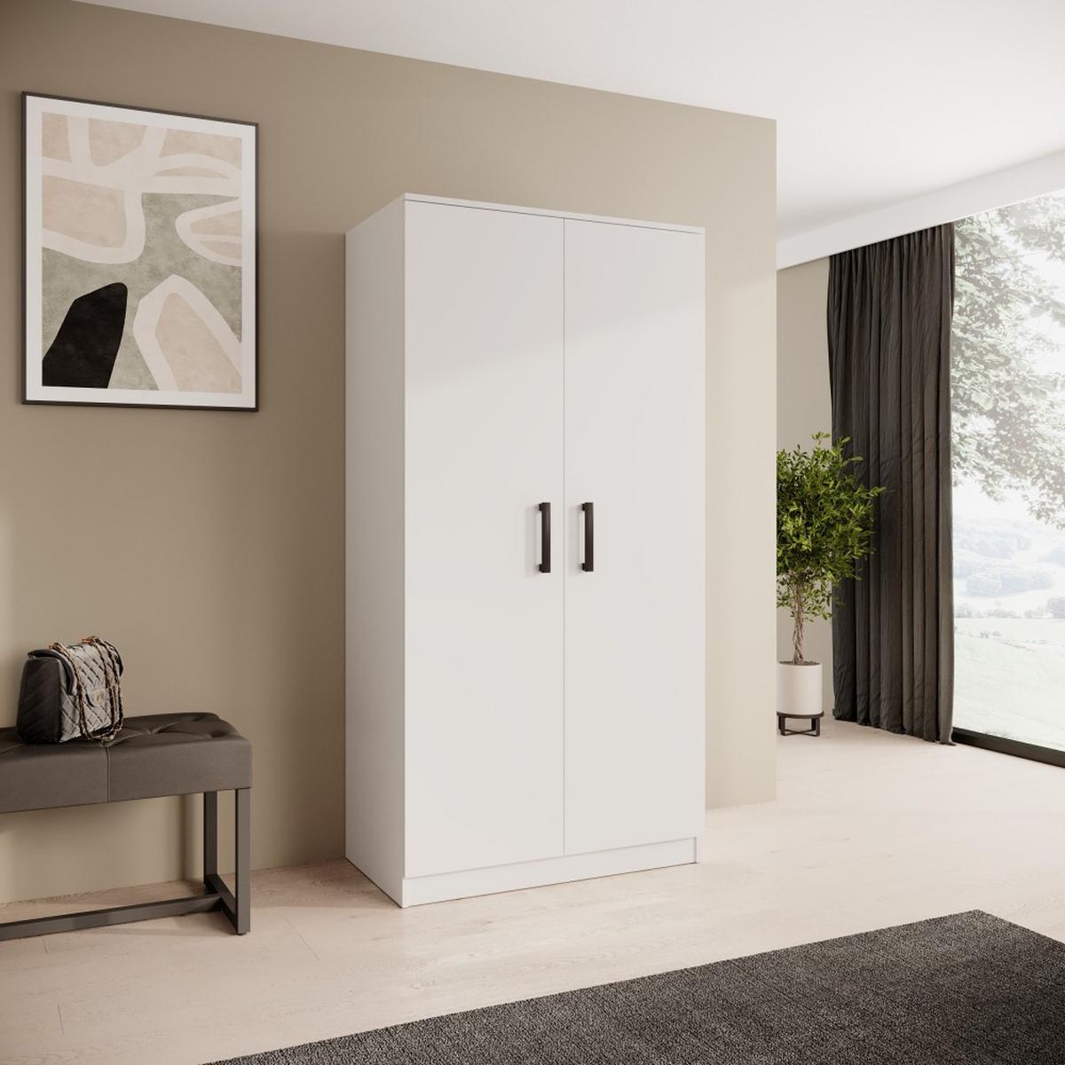 DREHTÜRENSCHRANK Trend, ohne Schubladen, Weiß - Schwarz/Weiß, Holzwerkstoff (90/180/50cm) - Beautysofa
