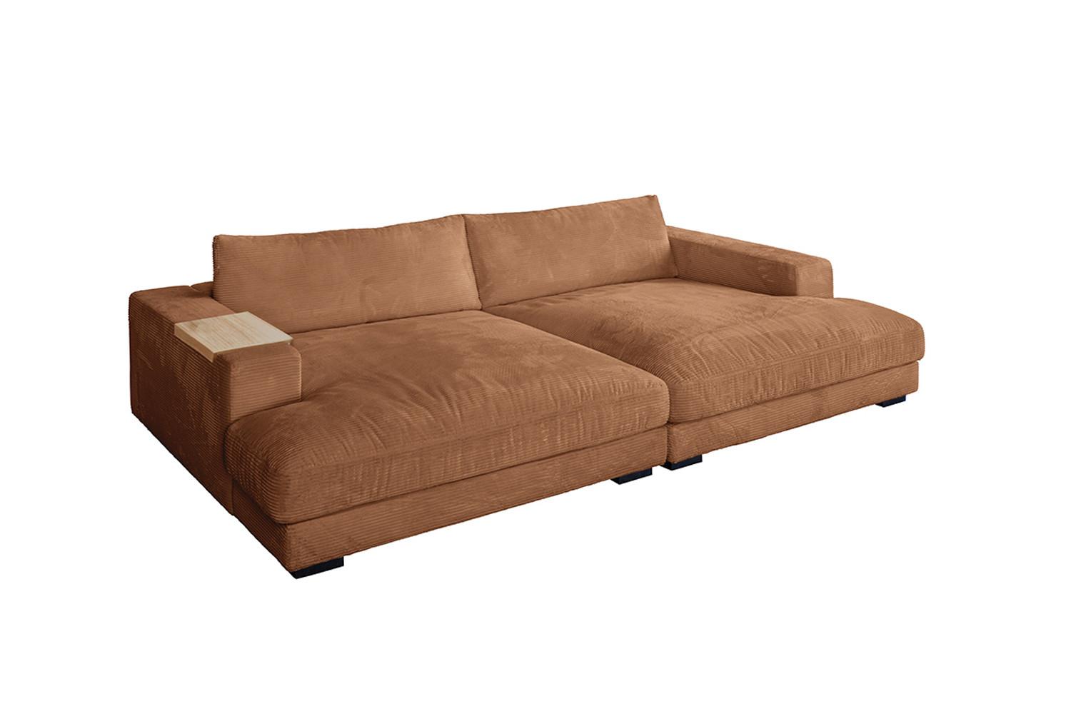BIG SOFA MIT TABLETT MADELINE Braun Cord - Schwarz/Braun, Kunststoff/Textil (290/85/170cm) - KAWOLA