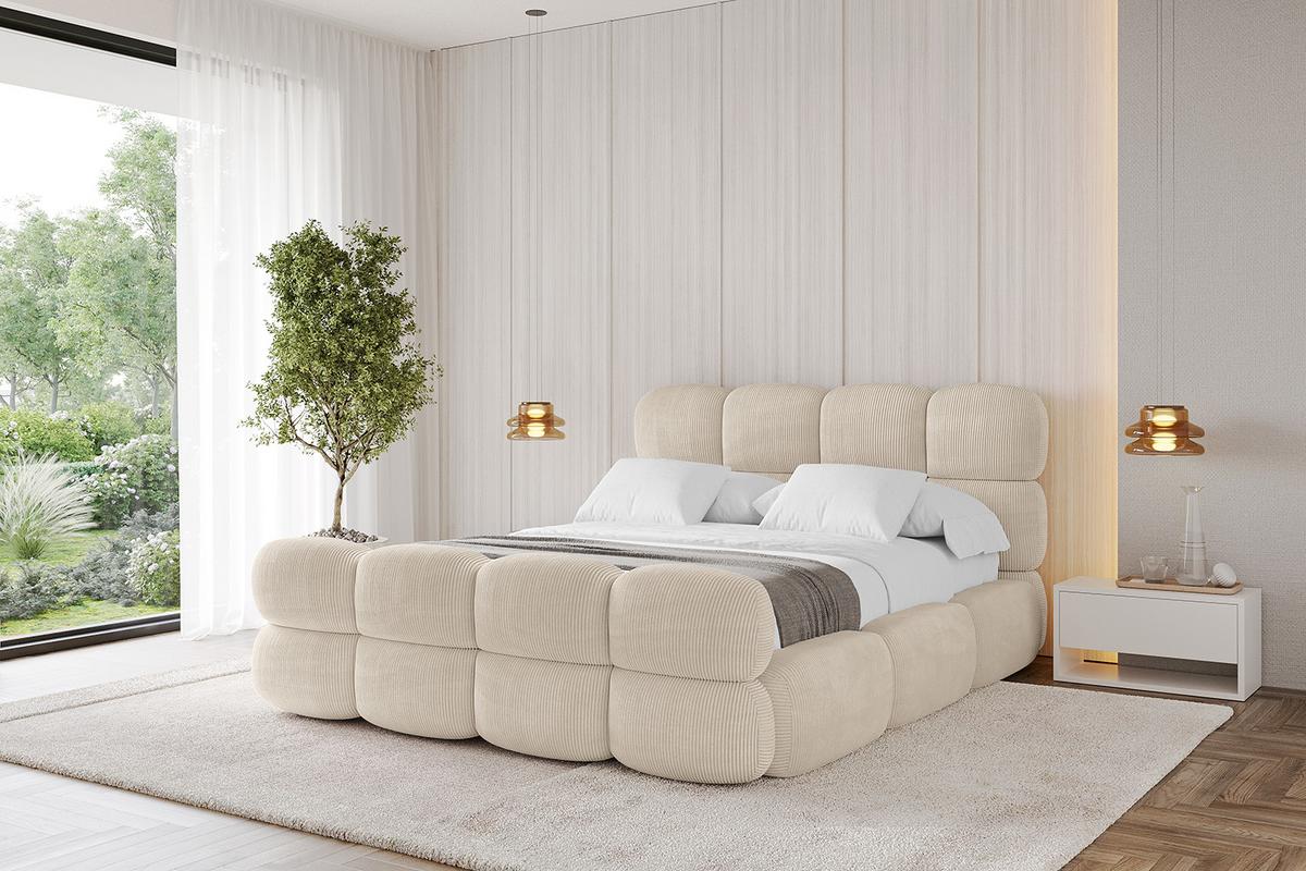 POLSTERBETT mit Bettkasten, Fußteil und Lattenrost, Bett mit Matratze H3/H4 - NOMA-Z 180x200 Beige - Creme, Holzwerkstoff/Textil (180/200cm) - ALTDECOR