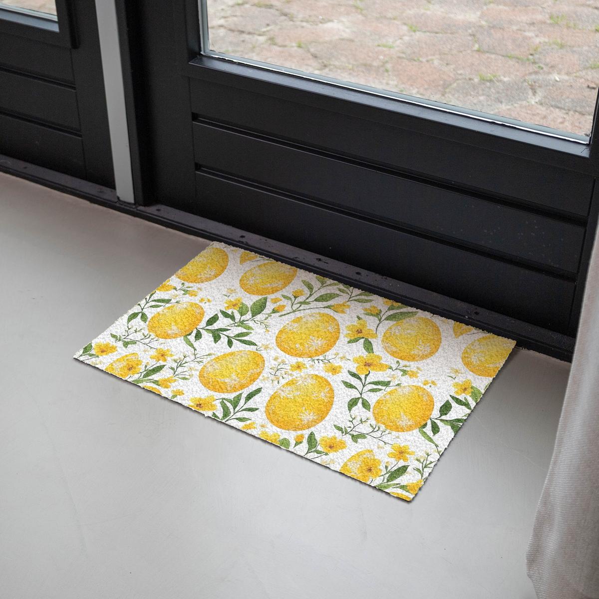 FUSSMATTE Blumen - Ostereier - Gelb Teppichmatte 60x40 cm - Gelb, Kunststoff (40/60cm) - MuchoWow