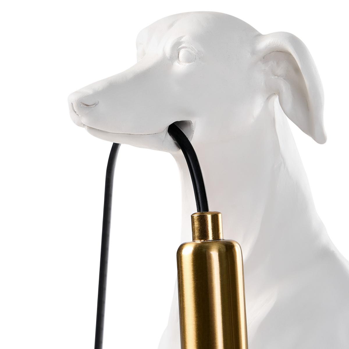 TISCHLAMPE Hund Weiß Sprint - Messingfarben/Weiß, Kunststoff (30/23/44cm) - Beliani