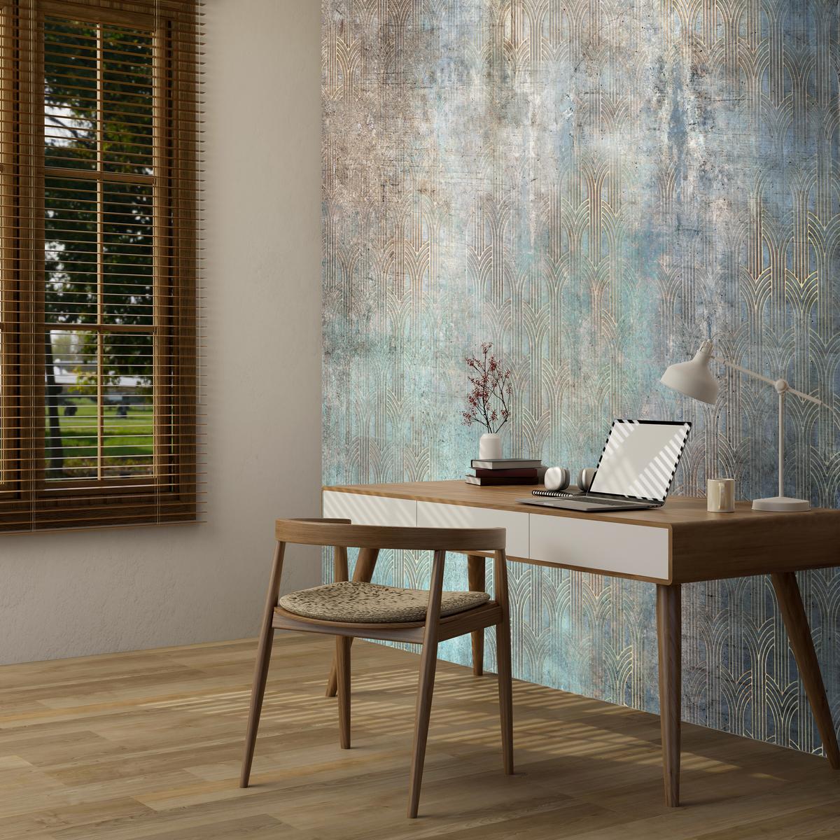 FOTOTAPETE für Wohnzimmer Abstrakter Bogen Mural Geometrie 500x350 - Türkis/Beige, Papier (500/350cm) - Muralo