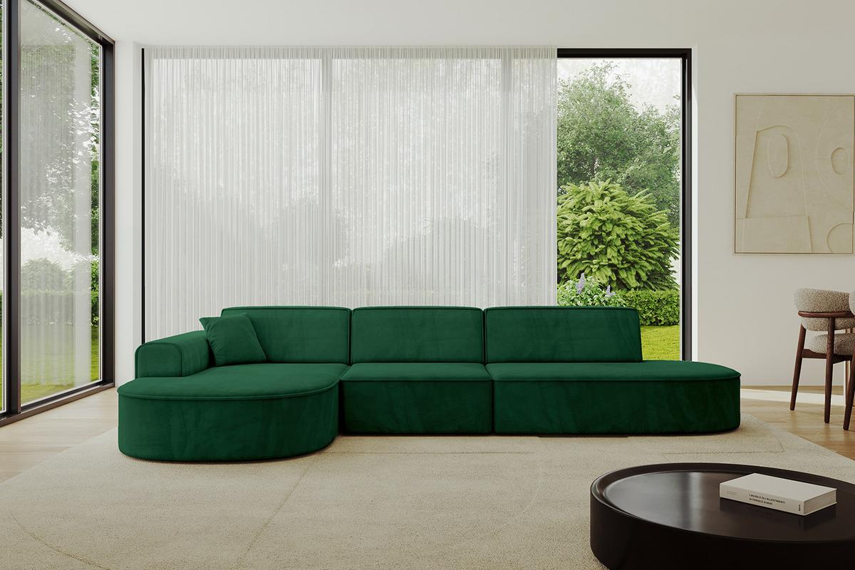 ECKSOFA Ottomane Links MARI-L2 - 328x171x79 cm Dunkelgrün Velours - Dunkelgrün/Schwarz, Holzwerkstoff/Kunststoff (328/171cm) - ALTDECOR