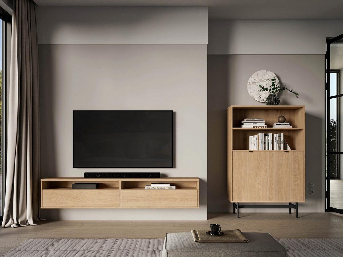 TV-HÄNGEBOARD Heggers mit Fächern MAVELIE 180 CM - Beige, Holzwerkstoff (180/33/33cm) - Selsey