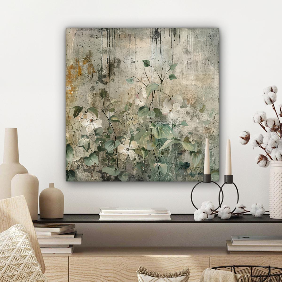 LEINWANDBILD Blumen - Blätter - Abstrakt - Modern Wandbild Wohnzimmer 50x50 cm - Grau, Textil (50/50cm) - MuchoWow