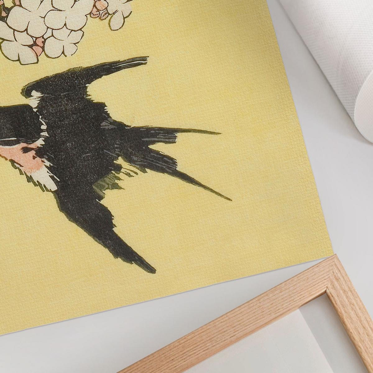 POSTER - 59x42 cm (A2) - Hokusai - Hortensie und die Schwalbe - Gelb, Textil (59.4/42/0.1cm) - TULUP