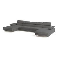 WOHNLANDSCHAFT VIVENTE Grau Boucle-Stoff mit Schlaffunktion - Grau, Holz (410/89/190cm) - MASSENO