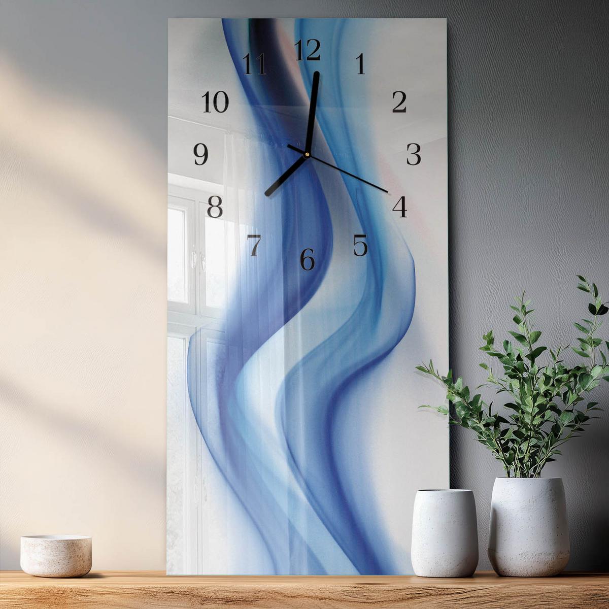 WANDUHR aus Glas 30x60 cm - Abstrakter Rauch - Blau, Glas (30/60/0.4cm) - TULUP