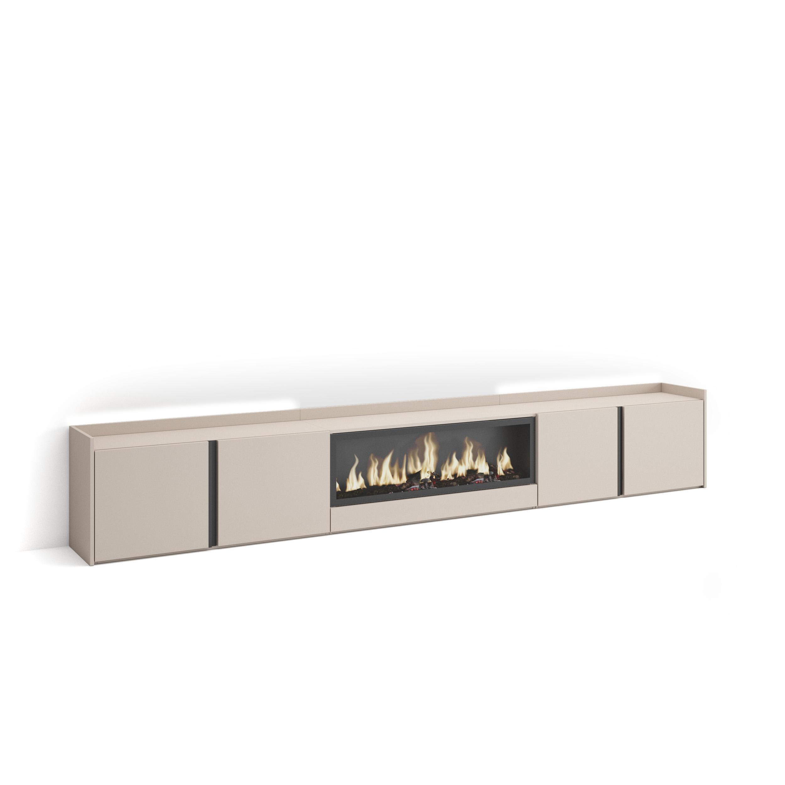 LOWBOARD, Beige, 315/35/50cm, Kamin mit Feuereffekt XXL - Beige, Holzwerkstoff (315/50/35cm) - Skraut Home