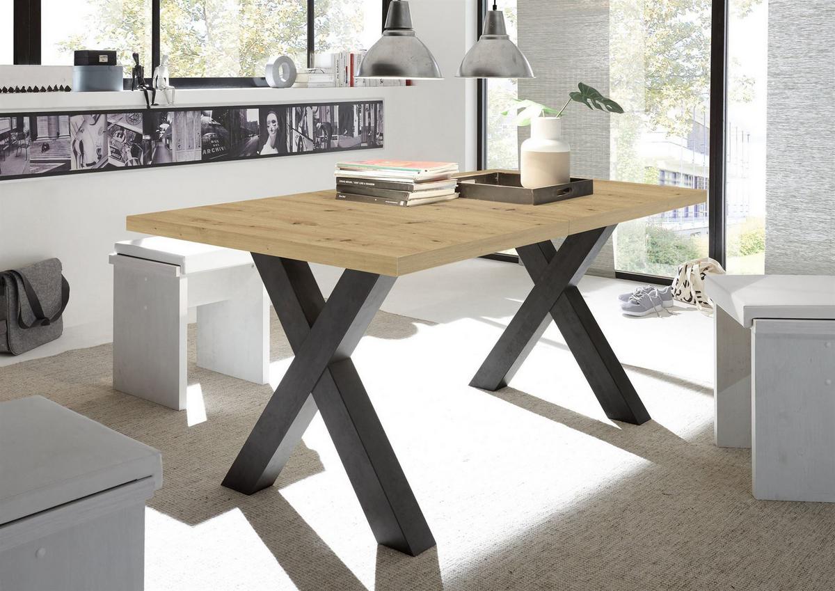 ESSTISCH ausziehbar Eike 7 160 x 90 x 75 Esszimmertisch Schwarzstahl/Asteiche - Eiche Artisan, Holz (160/90/75cm) - 58aufmkessel