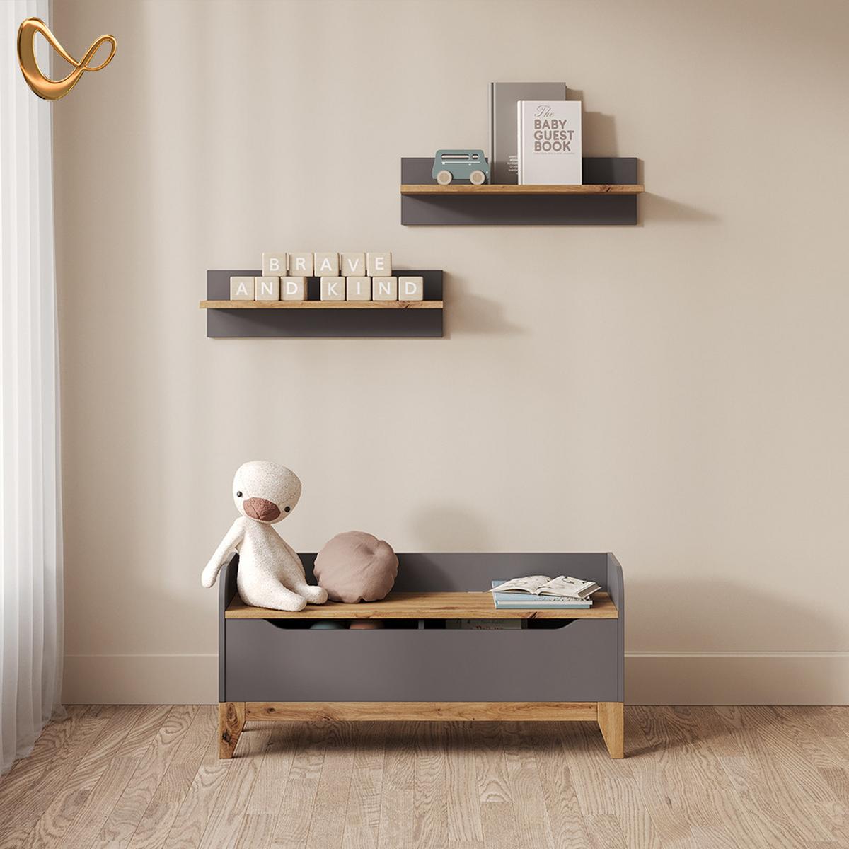 SPIELZEUGTRUHE Malia Grau/Artisan 107.2 x 50 cm mit Sitzbank - Eiche Artisan/Grau, Holzwerkstoff (107.2/30cm) - Livinity®