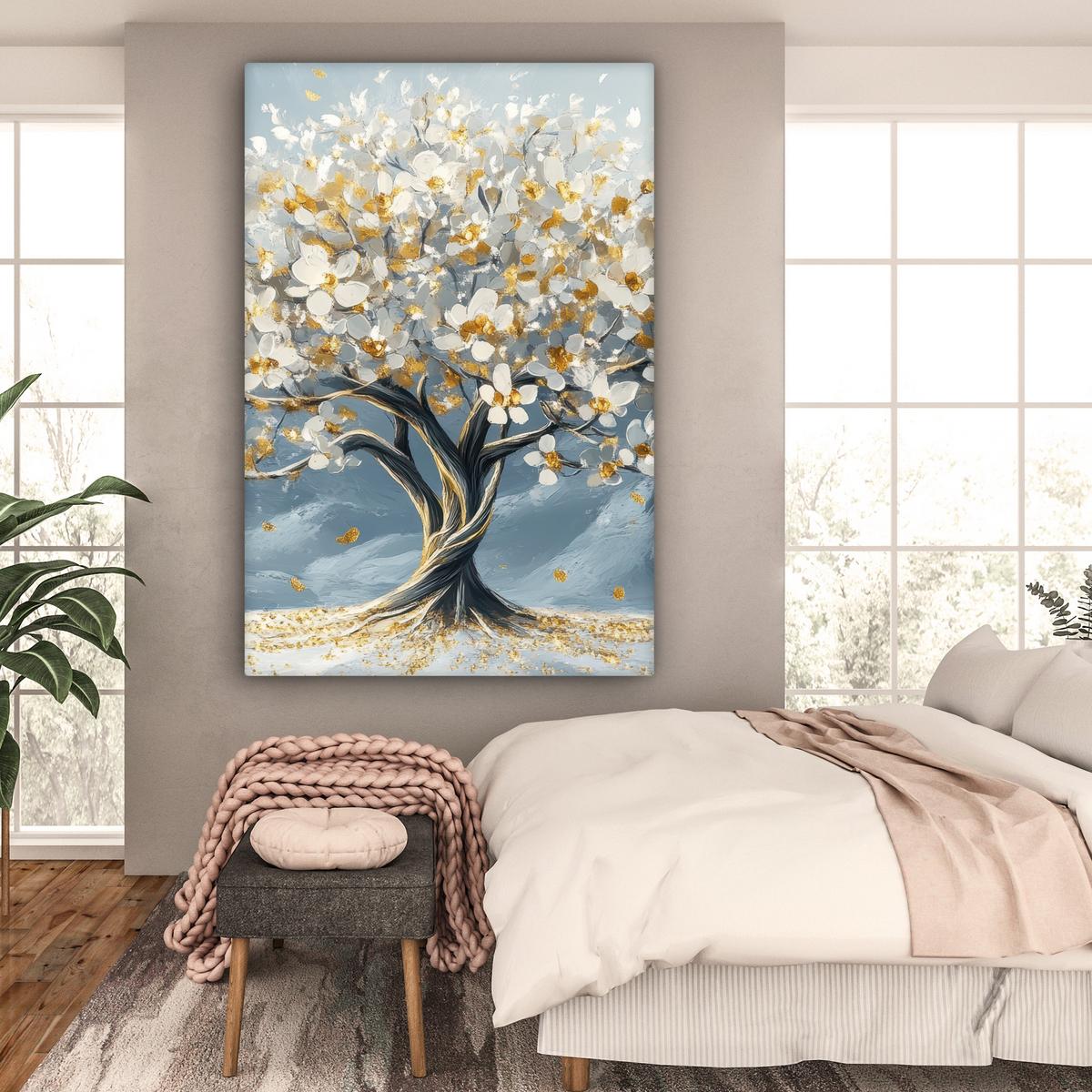 LEINWANDBILD Baum - Winter - Baum des Lebens - Modern - Gold Deko Groß 90x140 cm - Goldfarben, Textil (90/140cm) - MuchoWow