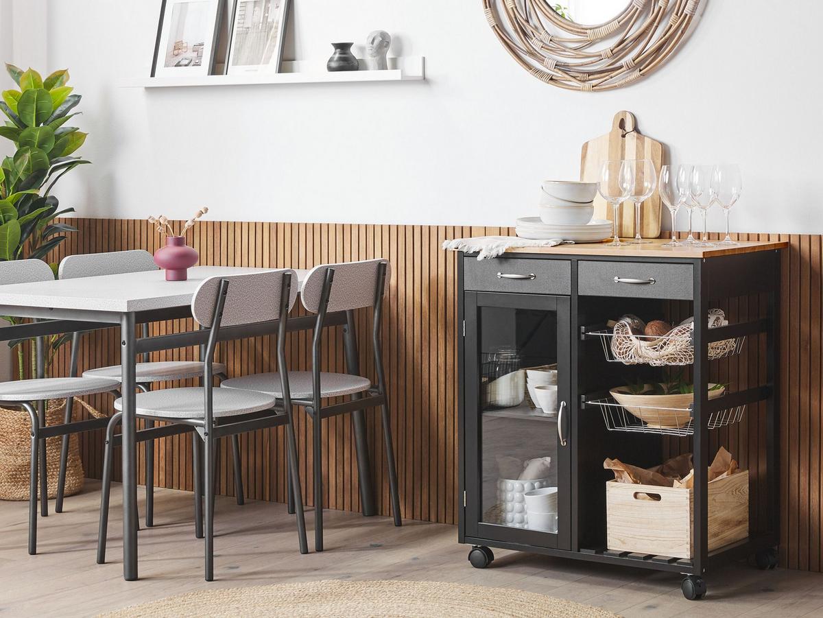 SERVIERWAGEN Schwarz Boves - Schwarz/Braun, Holzwerkstoff/Kunststoff (76/88/48cm) - Beliani