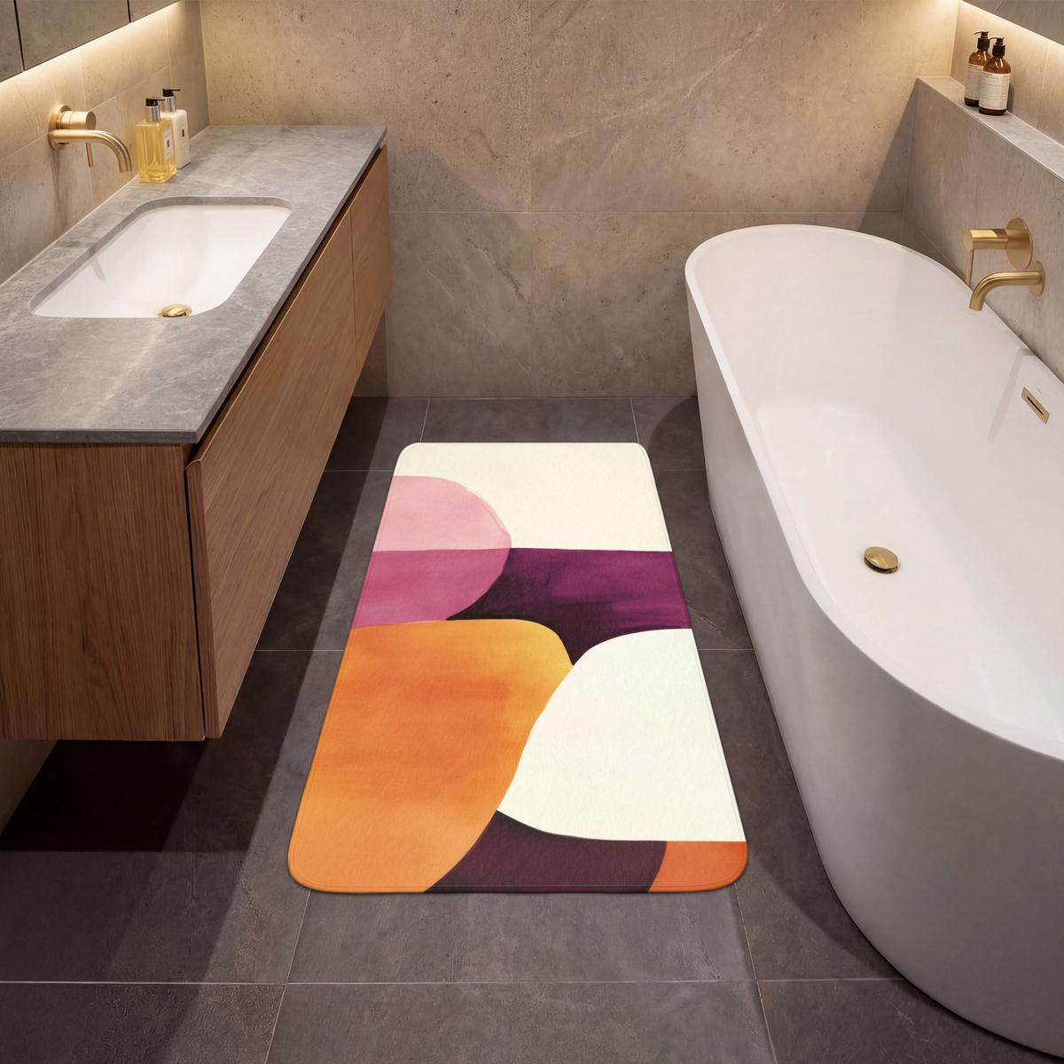 BADEMATTE Formen - Abstrakt - Farbenfroh 60x120 cm - Terracotta, Textil (60/120cm) - OnlyWow