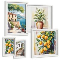 BILDER SET 5er Set - 50x50 cm & 20x30 cm & 40x60 cm Weißer Rahmen - Zitrusbaum im Fenster am Meer - Weiß, Kunststoff (40/60cm) - TULUP