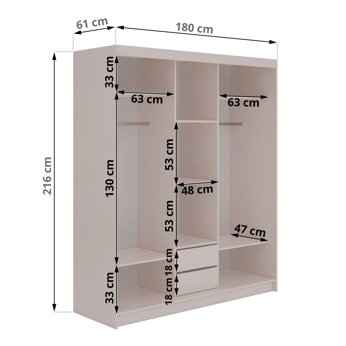 SCHWEBETÜRENSCHRANK mit Schubladen 180 - MACEDONIA - Kaschmir - Kaschmir/Alufarben, Holzwerkstoff/Metall (180/216/61cm) - MKS