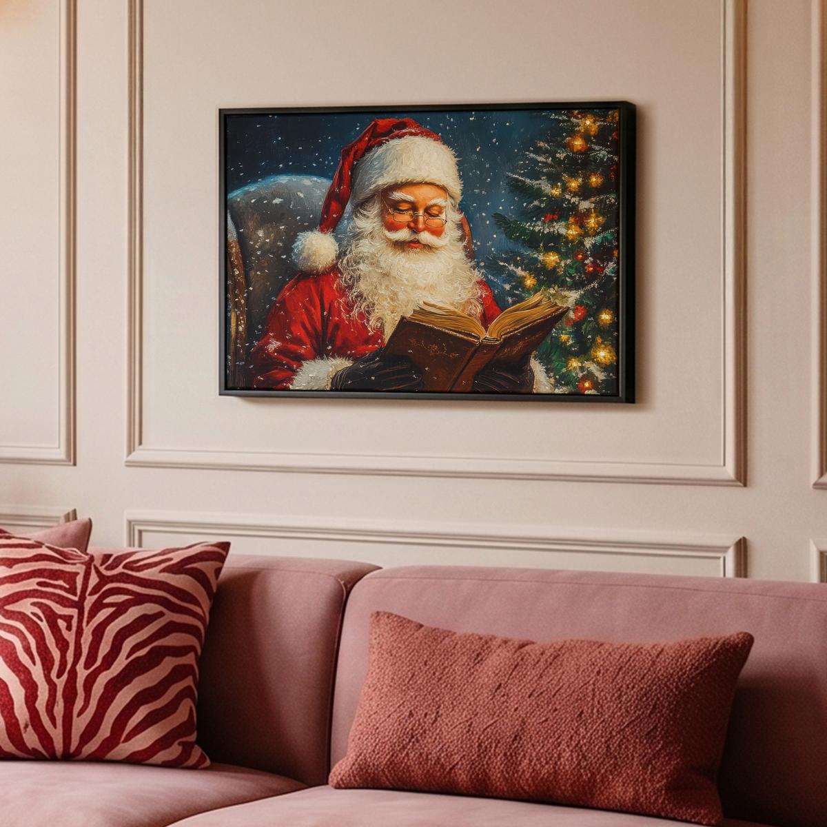 LEINWAND Bilder mit Rahmen - Weihnachtsmann - Weihnachten - Winter - Weihnachtsbaum - 60x40 - Bordeaux, Textil (60/40cm) - MuchoWow