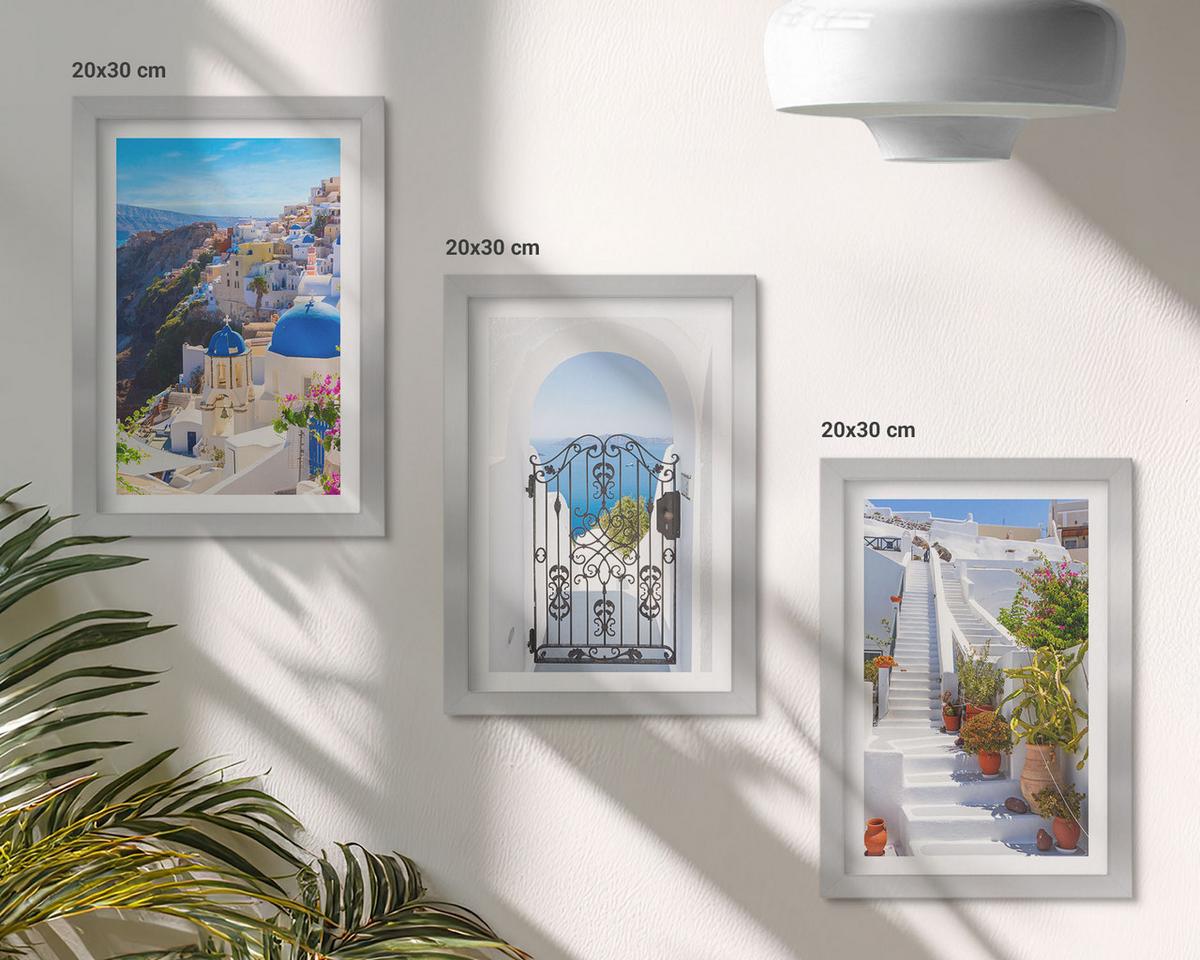 BILDER SET 3er Set - 20x30 cm Silberner Rahmen - Santorini-Architektur Oia - Silberfarben, Kunststoff (20/30cm) - TULUP