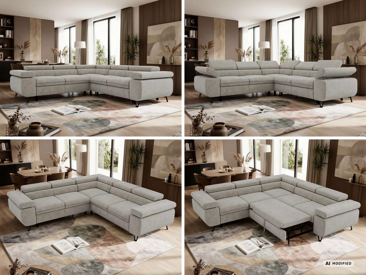 ECKSOFA QUADRO L - Hellgrau Stukture - Links Seite - Hellgrau/Schwarz, Textil/Metall (269/269cm) - MKS