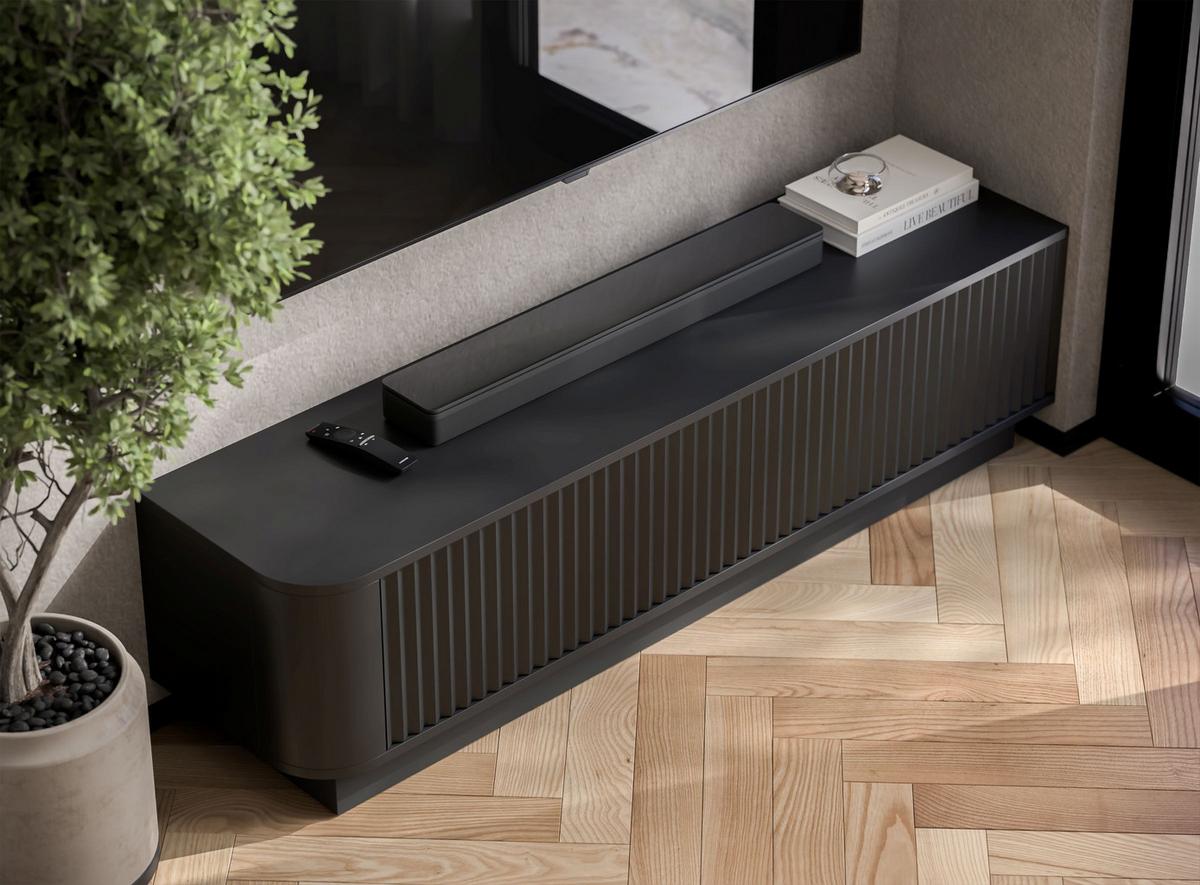 TV-LOWBOARD Aurora Schwarz matt 140 cm mit Sockel - Schwarz, Holzwerkstoff (140/37/35cm) - Meble Lindner