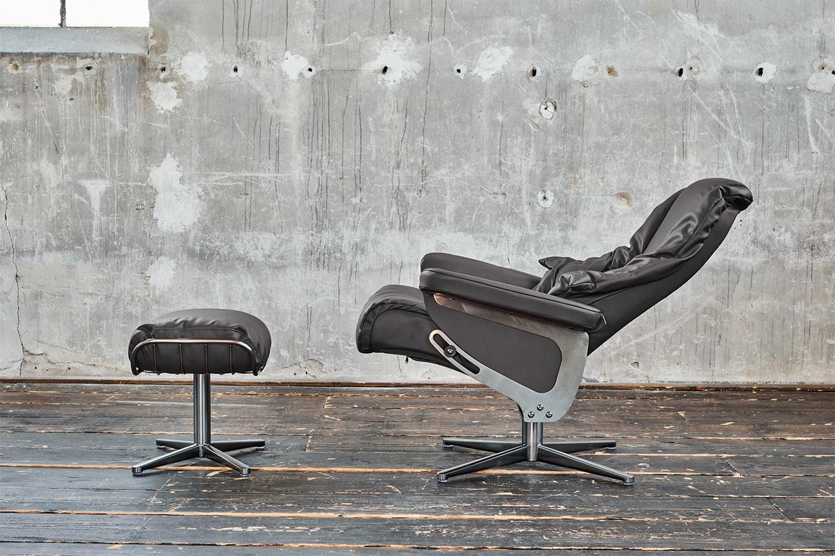 RELAXSESSEL MIT HOCKER MODO Grau Leder - Dunkelgrau/Silberfarben, Leder/Metall (81/98/90cm) - KAWOLA