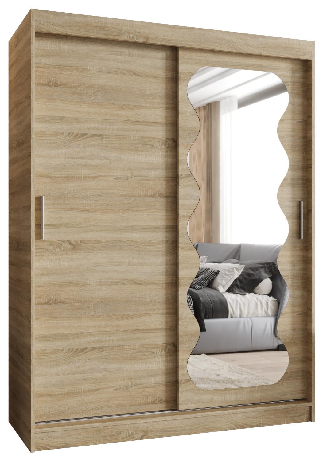 SCHIEBETÜRENSCHRANK mit Spiegel SPOTI 200/150/62 2-türig - Silberfarben/Sonoma Eiche, Holz (150/200/62cm) - MÖBEL KRYSPOL