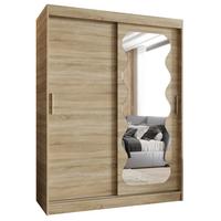 SCHIEBETÜRENSCHRANK mit Spiegel SPOTI 200/150/62 2-türig - Silberfarben/Sonoma Eiche, Holz (150/200/62cm) - MÖBEL KRYSPOL