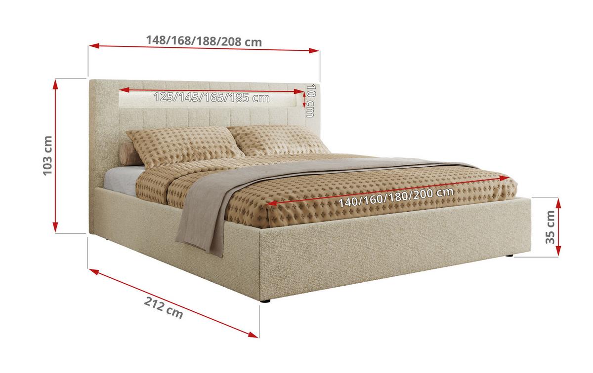 POLSTERBETT GOLD 5 CLASSIC 160/200 - Creme Strukture - Multipocket-Matratze - Creme, Textil (160/200cm) - MKS