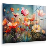 ACRYLGLASBILD Blumen - Aquarell - Kunst - Botanisch - Natur 80x60 cm - Orange, Glas (80/60cm) - MuchoWow