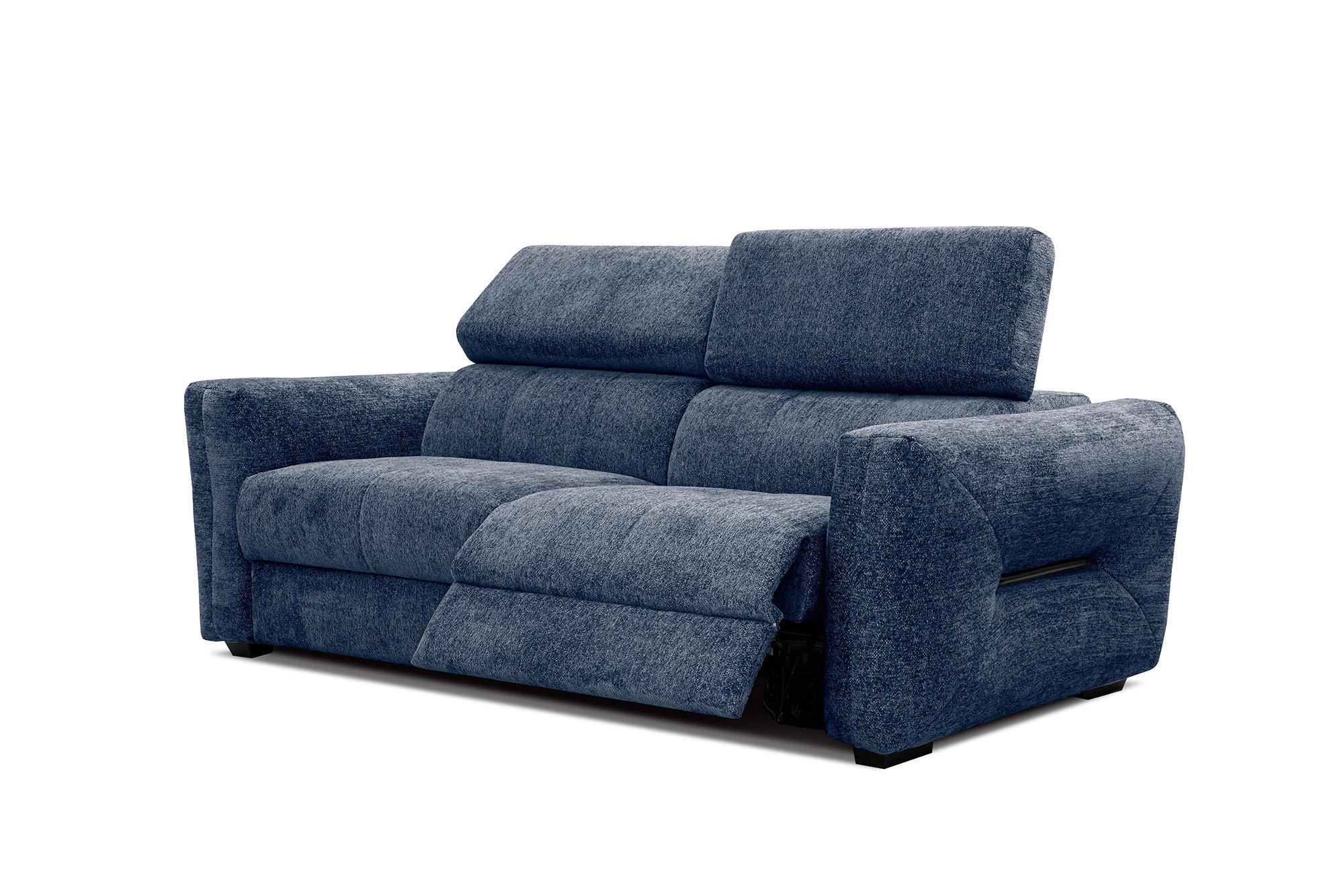 SOFA CALVERA 3-Sitzer mit 1 Relaxfunktion, dunkelblau - Dunkelblau, Holzwerkstoff/Textil (204/79/106cm) - Wozimo