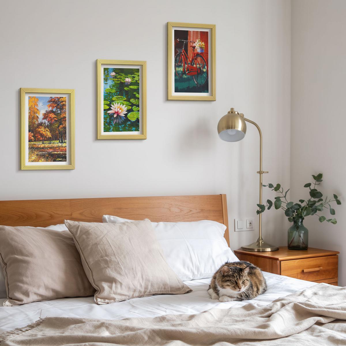BILDER SET 3er Set - 20x30 cm Goldrahmen - Herbstfarbene Lilienterrasse - Goldfarben, Kunststoff (20/30cm) - TULUP