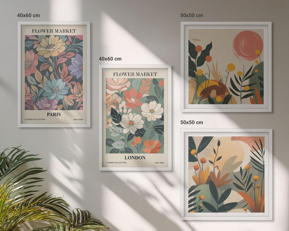 BILDER SET 4er Set - 50x50 cm & 40x60 cm Weißer Rahmen - Blumenposter Paris London - Weiß, Kunststoff (50/50cm) - TULUP