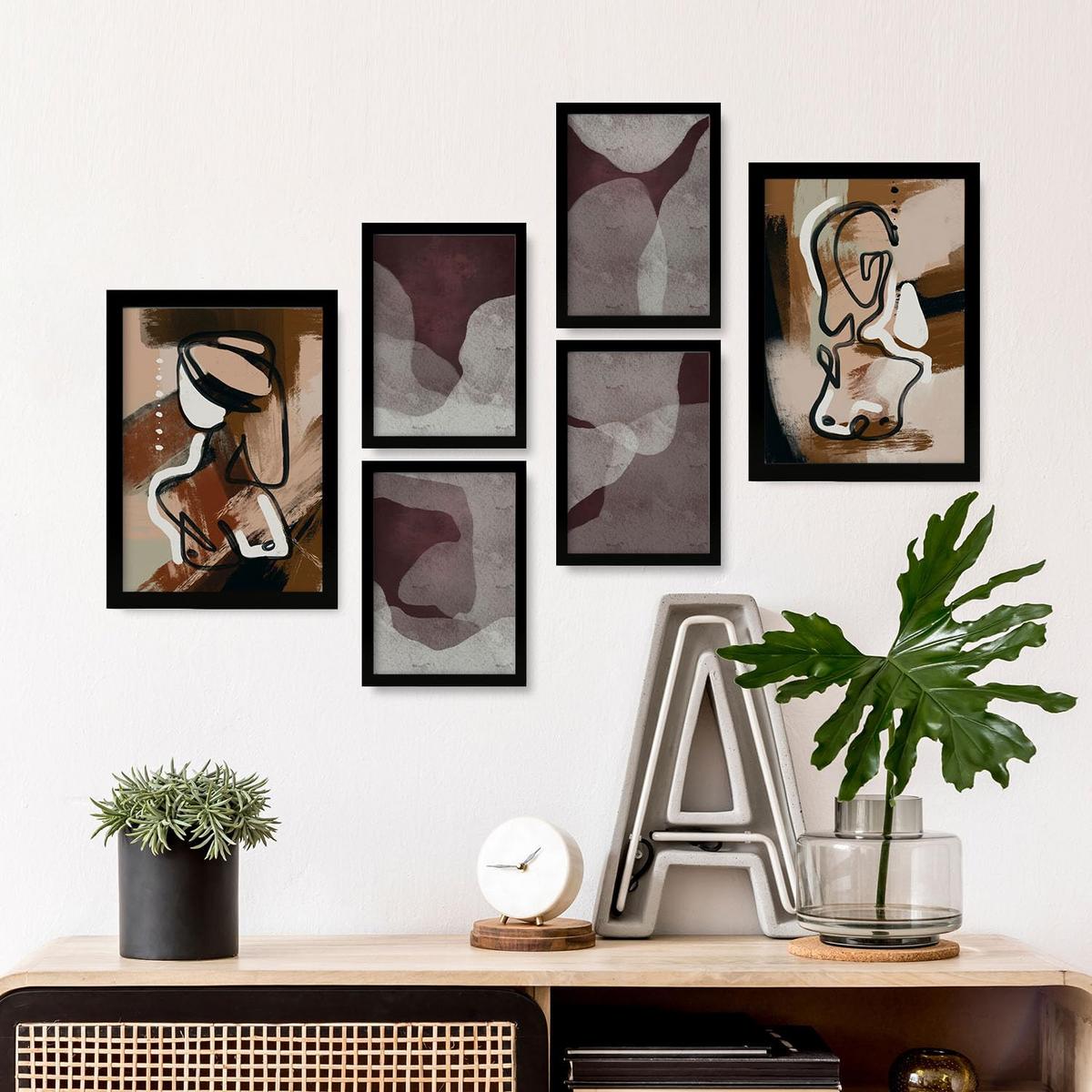 POSTER Set Mit 6 Nachkommenskunst In Weibliche Zusammenfassung Ästhetische Dekorative Gemälde Für Ihr Wohnzimmer Zuhause A3 & A4 Schwarzer Rahmen - Schwarz, Papier (29/3cm) - Nacnic