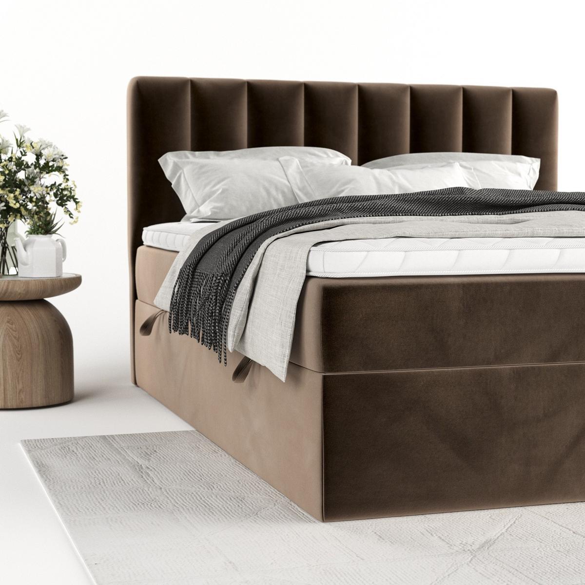 BOXBETT Bari 140/200 cm Braun im Paros Stoff - Braun, Holz/Holzwerkstoff (140/200cm) - AltaBeds
