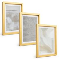 BILDER SET 3er Set - 20x30 cm Goldrahmen - Abstraktes modernes Design - Goldfarben, Kunststoff (20/30cm) - TULUP