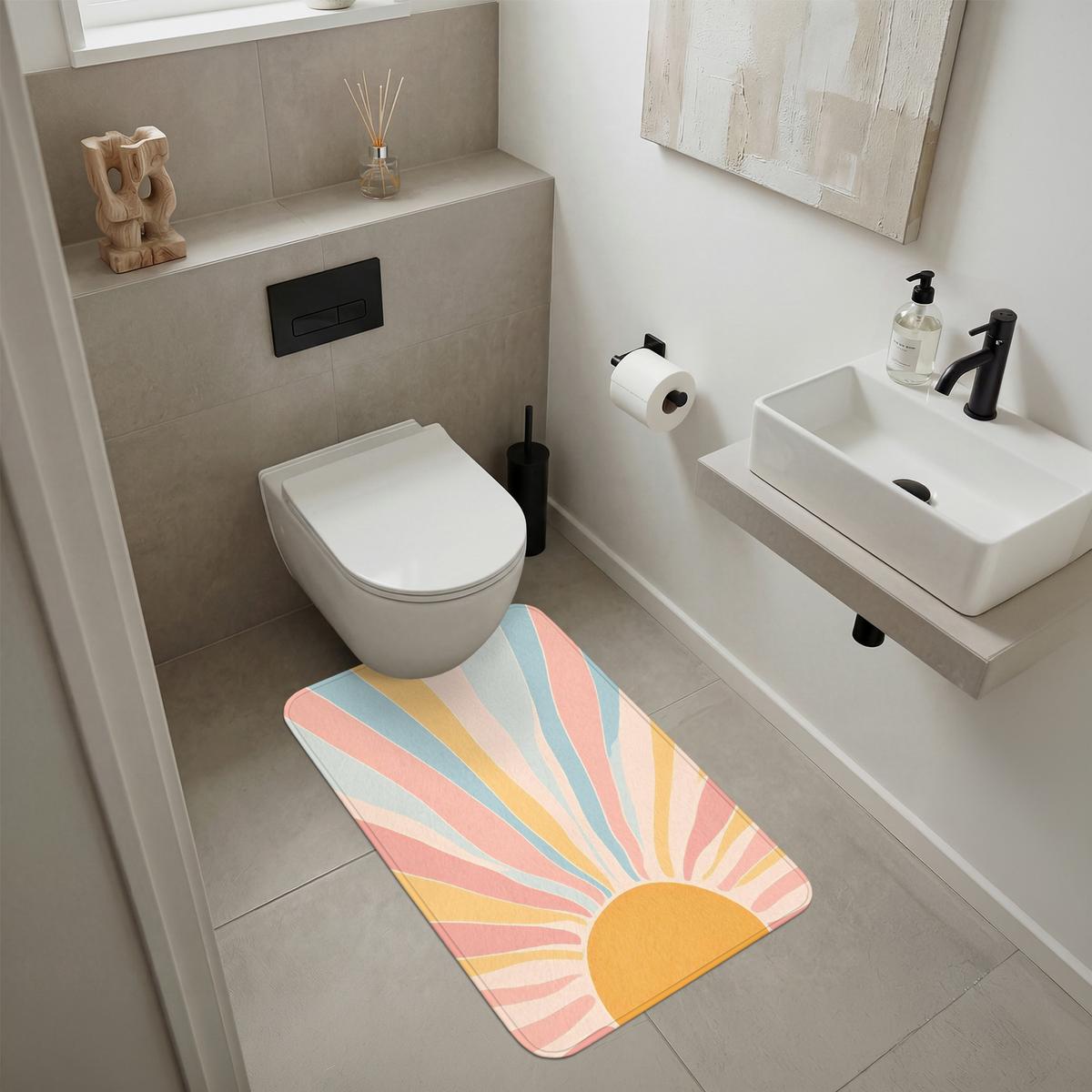 BADEMATTE Illustration - Sonne - Pastellfarben 60x90 cm - Pastellblau, Textil (60/90cm) - OnlyWow