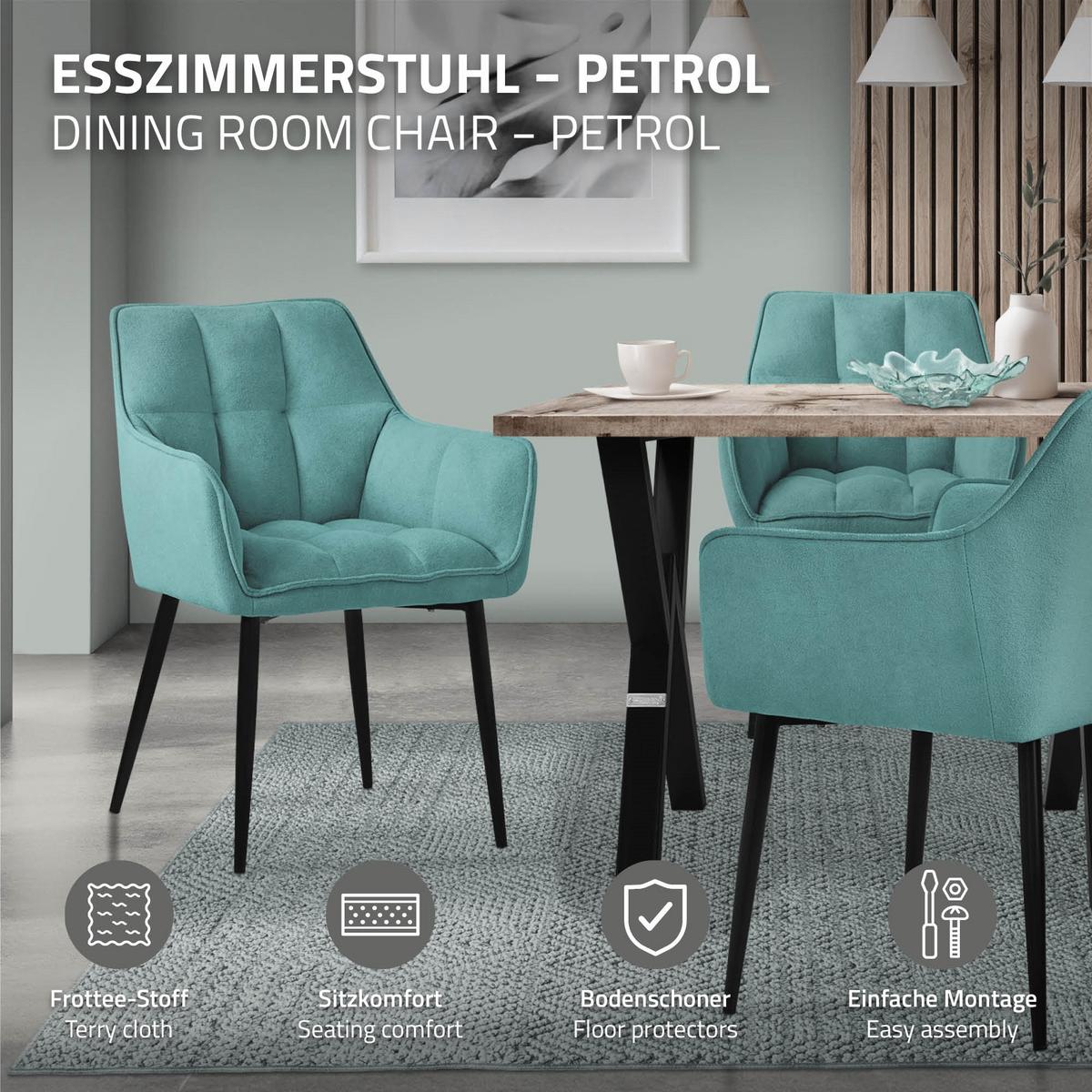 ESSZIMMERSTUHL Petrol Frotteestoff - Petrol/Schwarz, Textil/Metall (63/90/57cm) - ML-DESIGN