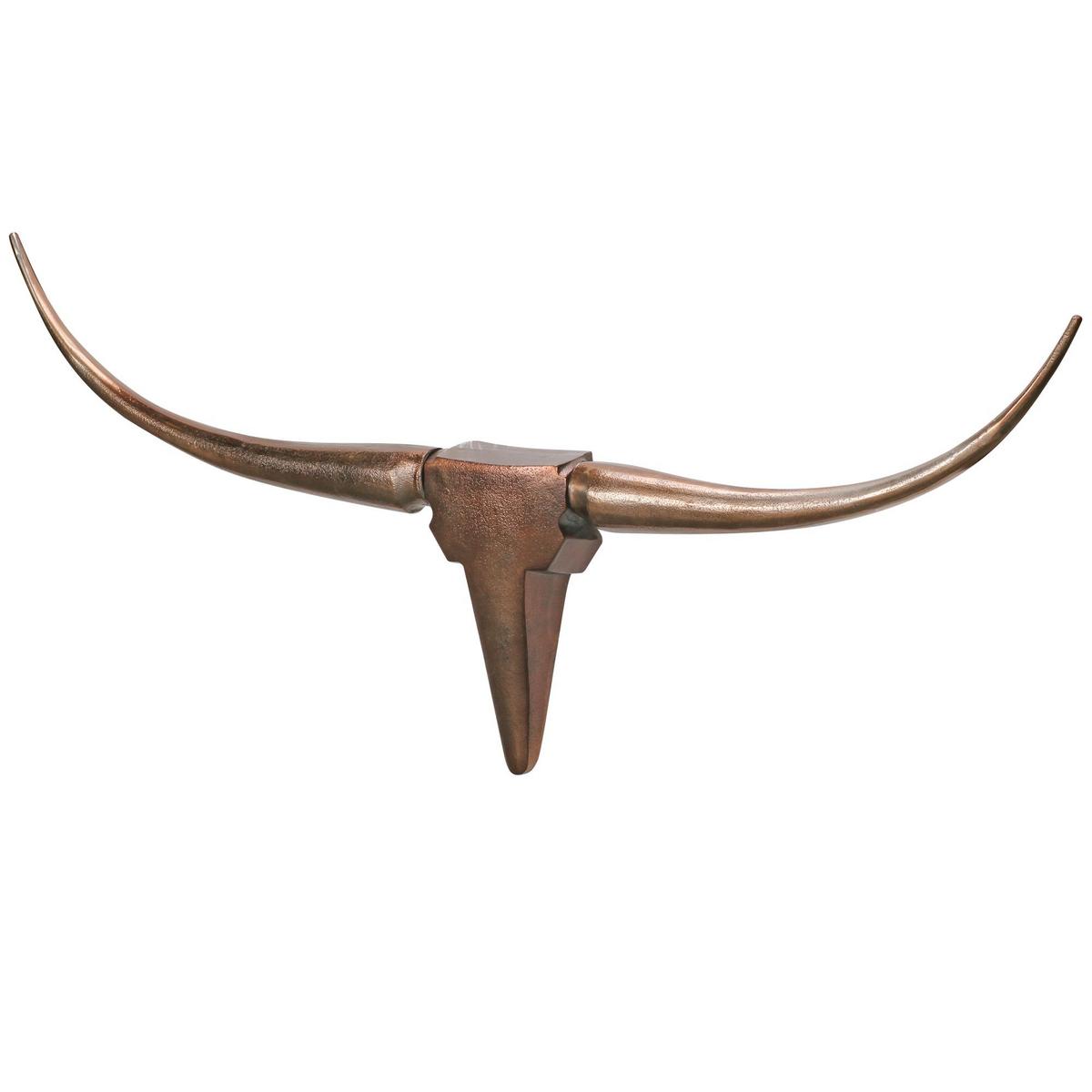 WANDDEKO Bull Geweih aus Aluminium 125 cm Breite, Bronze 100x6x40 cm - Braun, Metall (100/40/6cm) - KADIMA DESIGN