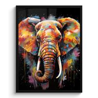 POSTER MIT RAHMEN Elefant - Graffiti - Schwarz - Tiere - Farben Posterleiste 60x80 cm - Schwarz, Papier (60/80cm) - MuchoWow