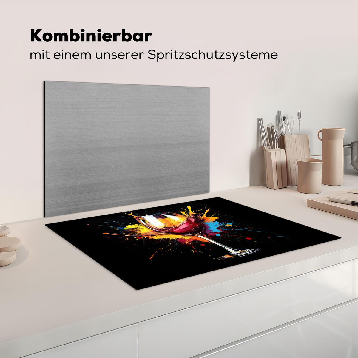 HERDABDECKPLATTE Wein - Glas - Graffiti - Getränk - Rot - Farbe Herdabdeckung Induktionsfeld 75x52 cm - Weinrot, Kunststoff (75/52/0.2cm) - MuchoWow