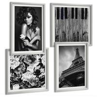 BILDER SET 4er Set - 50x50 cm & 40x60 cm Silberner Rahmen - Porträt einer Frau mit einer Eiffel-Rose - Silberfarben, Kunststoff (50/50cm) - TULUP