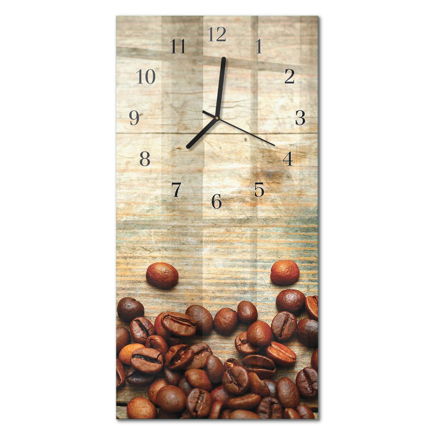 WANDUHR aus Glas 30x60 cm - Kaffeebohnen Holz - Braun, Glas (30/60/0.4cm) - TULUP