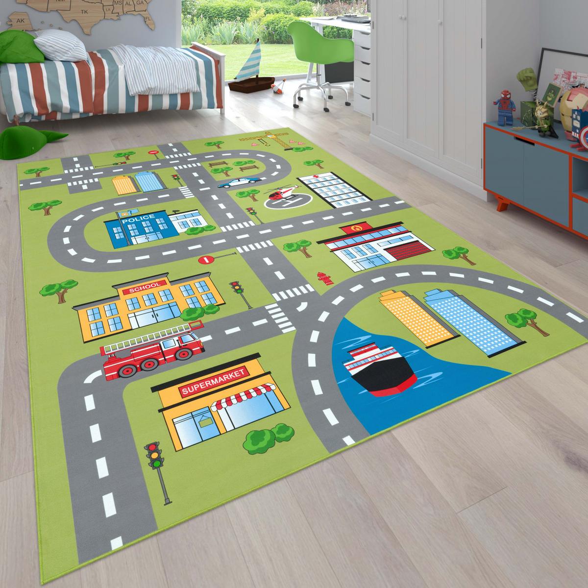 KINDERTEPPICH Waschbar, mit Stadtverkehrs-Motiv, Grün, 200 x 200 cm - Grün, Textil (200/200cm) - KADIMA DESIGN