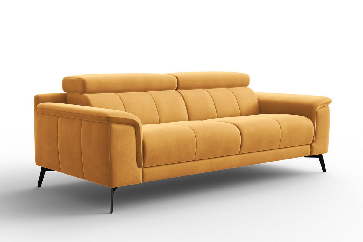 SOFA FIERO 3-Sitzer, Gelber Veloursstoff - Gelb/Schwarz, Holz/Textil (212/82/103cm) - Courtois Laville