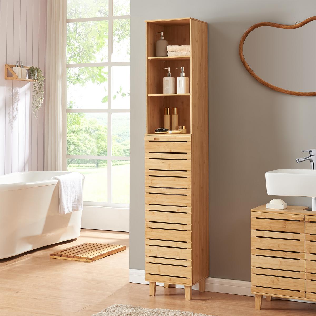 HOCHSCHRANK Epind - Naturfarben, Holz (33/180/30cm) - [en.casa]
