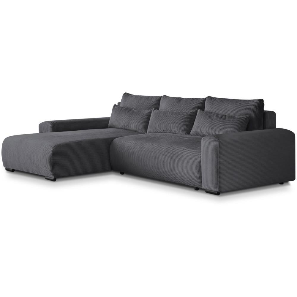 ECKSCHLAFSOFA Benny dunkelgrau links - Dunkelgrau/Schwarz, Kunststoff/Textil (271/185cm) - Beautysofa