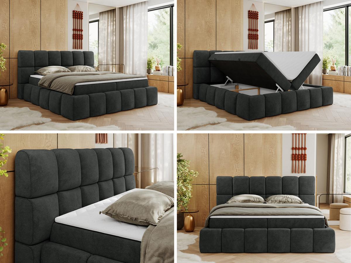 BOXBETT NIRA 180/200 - Dunkelgrau Strukture - H4 - Dunkelgrau, Holz/Textil (180/200cm) - MKS