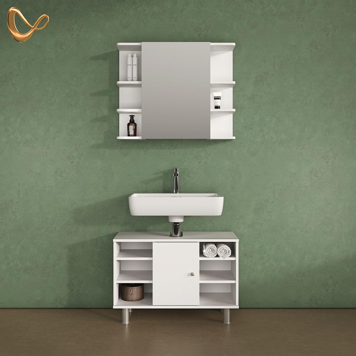 BADMÖBEL-SET Fucino Weiß 2 Teile, Unterschrank 80 cm - Weiß, Holzwerkstoff (80/64/32cm) - Livinity®
